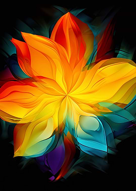 Abstract Colorful Flower on Black Background
