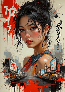 Asian Woman in Urban Japanese Setting