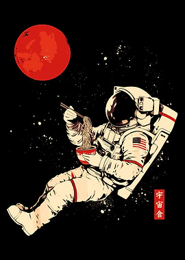 Astronaut Eating Ramen in Space