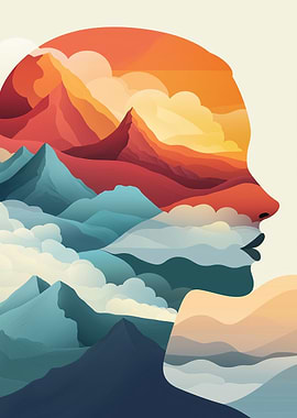 Women Silhouette Mountain Landscape Art