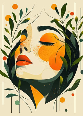 Abstract Woman Portrait with Floral Elements