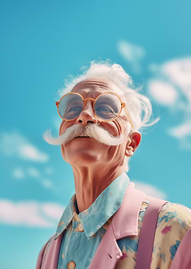 Smiling Man with Moustache and Glasses
