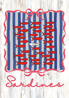 Sardines Illustration with Red and White Fish