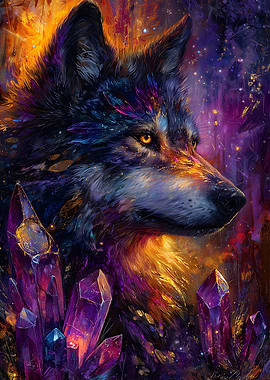 Mystical Wolf with Crystals