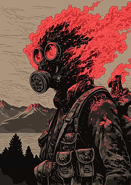 Post-Apocalyptic Soldier with Fiery Head