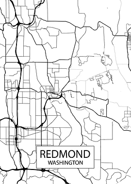 Redmond, Washington Map - Black and White