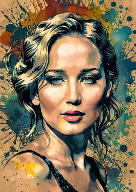 Jennifer Lawrence Portrait with Splatter Background