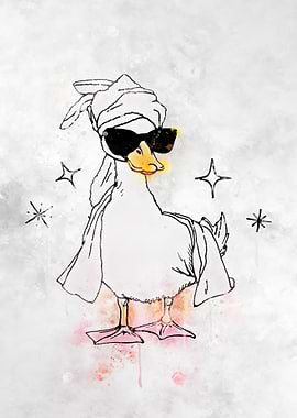 Duck with towel and sunglasses art