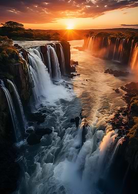 Majestic Waterfall at Sunset