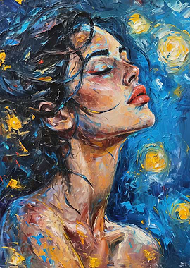 Woman in Blue and Yellow Painting