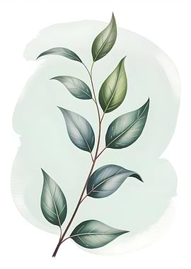 Watercolor Green Leaves Branch Illustration