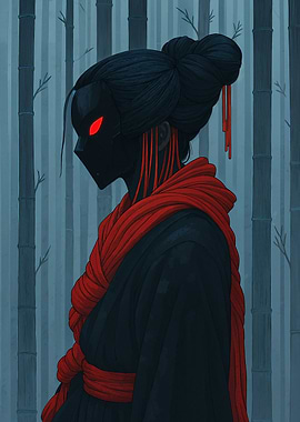 Cyberpunk Ninja in Bamboo Forest