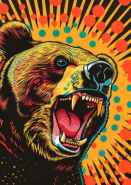 Colorful Roaring Bear Pop Art