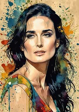 Demi Moore Watercolor Portrait