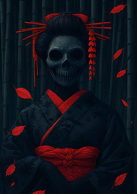 Geisha Skull in Bamboo Forest