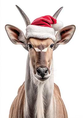 Eland Antelope Wearing Santa Hat