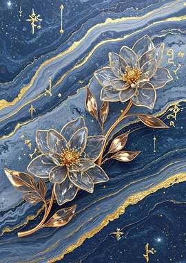 Blue and Gold Floral Abstract