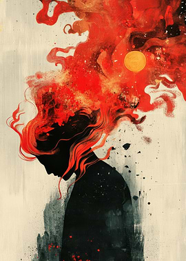 Silhouette with fiery thoughts