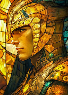 Golden Warrior Stained Glass Portrait