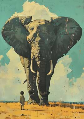 Elephant and Child Painting