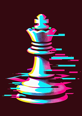 Glitch Art Chess King Piece