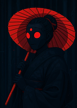 Mysterious Woman with Red Umbrella