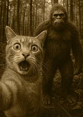 Surprised Cat and Bigfoot Selfie