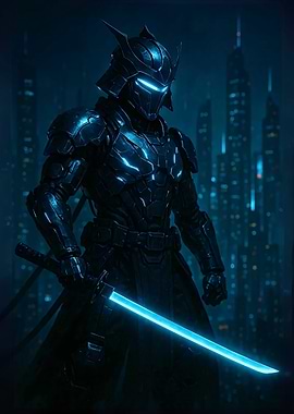 Cyberpunk Samurai Warrior with Glowing Katana