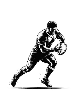 Rugby Player Running with Ball