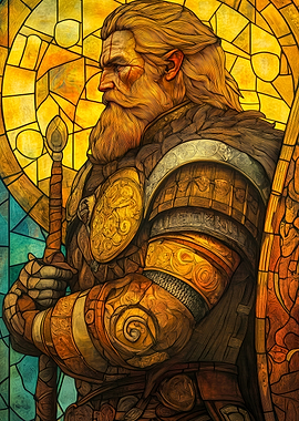 Viking Warrior Stained Glass Portrait