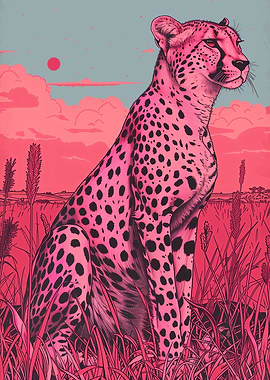 Pink Cheetah in Tall Grass