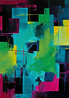 Abstract Geometric Painting with Vibrant Colors