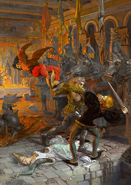 Medieval Battle Scene Painting