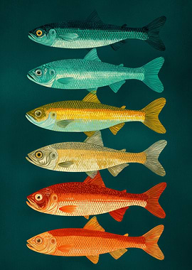 Colorful Fish Illustration | Retro Fish Row