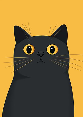 Cartoon Black Cat on Yellow Background