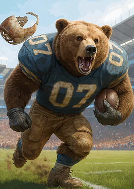 Bear Football Player Running with Ball