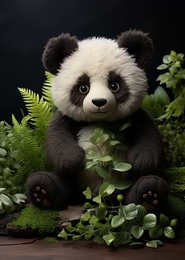 Cute Panda Plush in Greenery