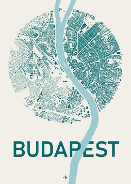 Map of Budapest - Buildings - Estuary color