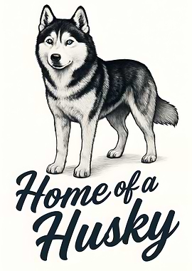 Home of a Husky – Realistic Blue-Eyed Dog Art Print