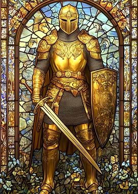 Golden Knight Stained Glass Art