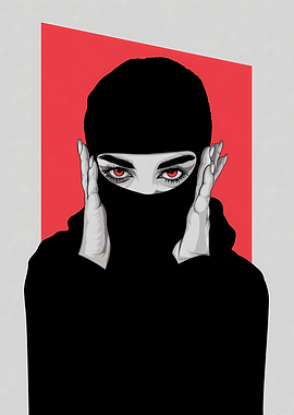 Red-Eyed Woman in Black Balaclava