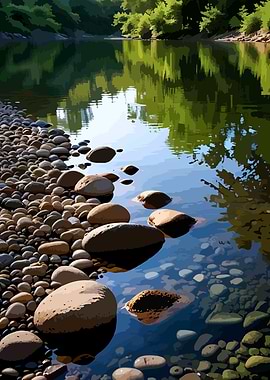 River with Rocks and Tree Reflections