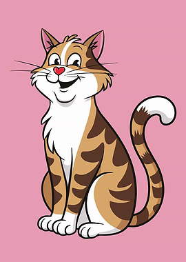 Cartoon Cat with Heart-Shaped Nose