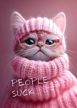 Cat In Pink with Glasses