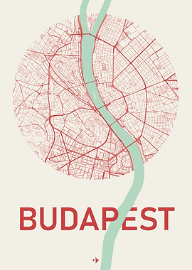 Map of Budapest - Streets - Prarie color