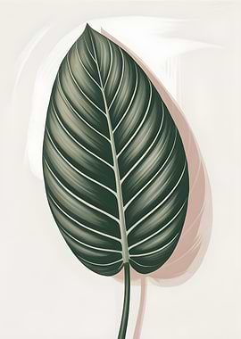 Green Leaf Illustration on Beige Background