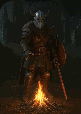 Armored Warrior by Campfire