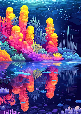 Colorful Dreamy Coral Reef Underwater Scene