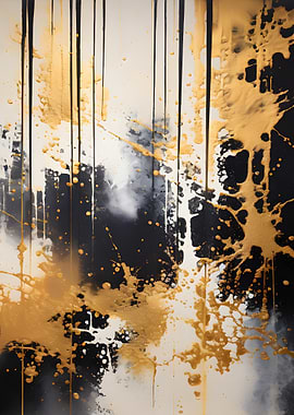 Abstract Gold and Black Splatter Art