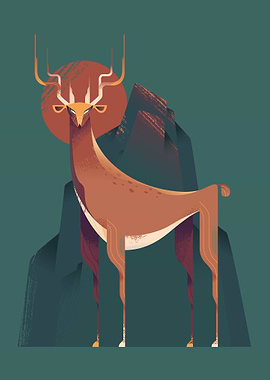 Stylized Deer with Mountain